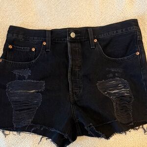 LEVI’S Black Distressed Jean Shorts